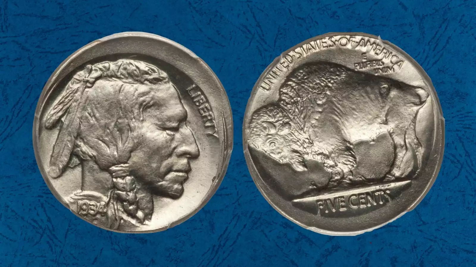 1934 Buffalo nickel off-center strike error showing design shifted with blank planchet area visible at the rim